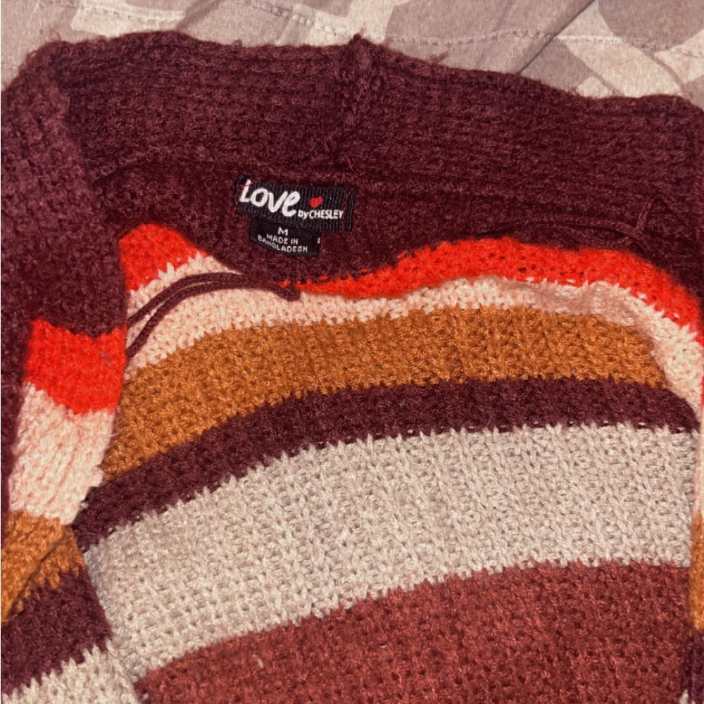Love by Chesley Women's Striped Cardigan - Red, Orange, Brown